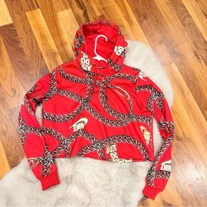 Nike Women's Just Do It Red Gold Chain Graphic Logo Cropped Hoodie